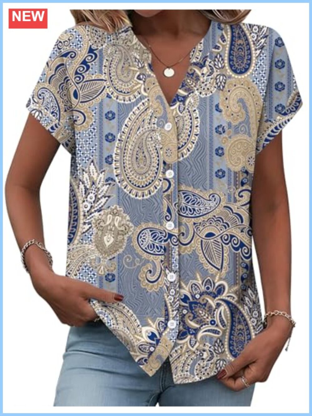 Short Sleeve Button Down V-Neck Blouse Casual Work Top